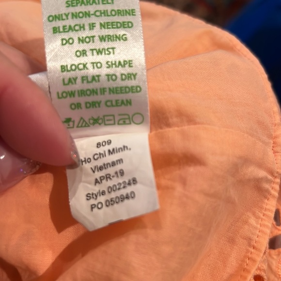 LILLY PULITZER Astara Peach Eyelet Palm Tree Dress w Pom Pom Flutter Sleeves S - Picture 13 of 14